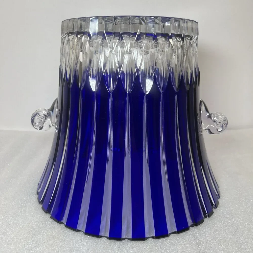 Vtg Ajka Cut-To-Clear Castille Cobalt Blue Hungary 24% Lead Crystal Ice Bucket